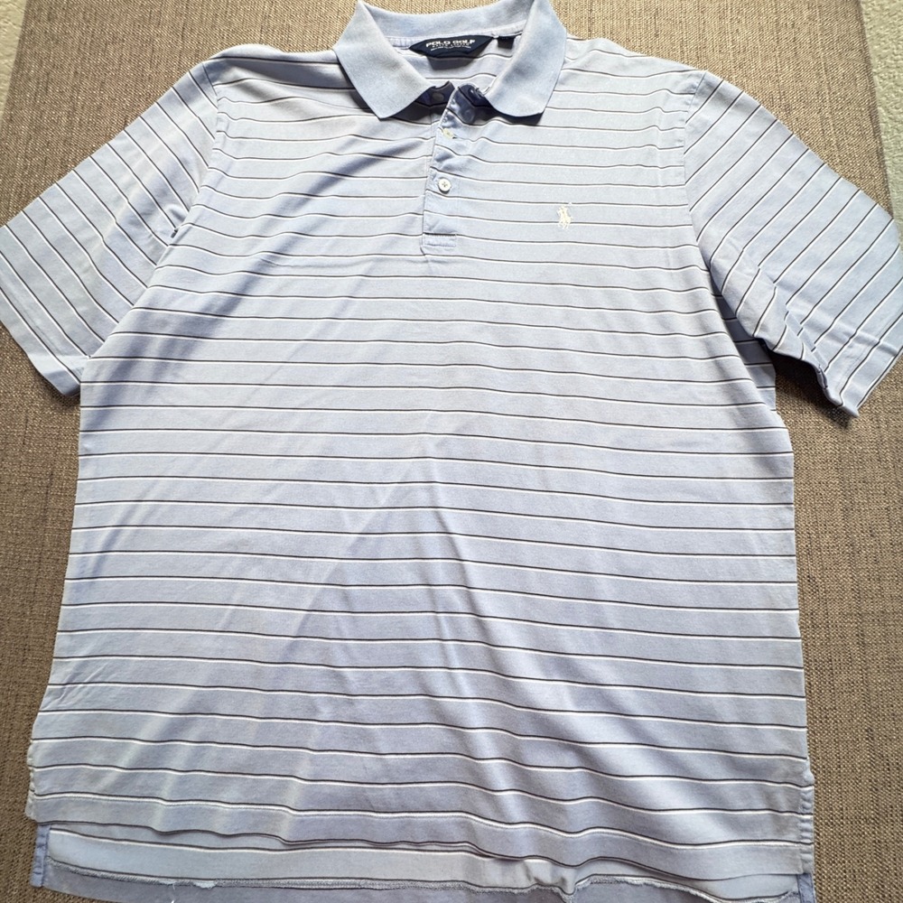 Polo Golf Ralph Lauren Mens Large Blue Striped Pima Cotton Polo Shirt